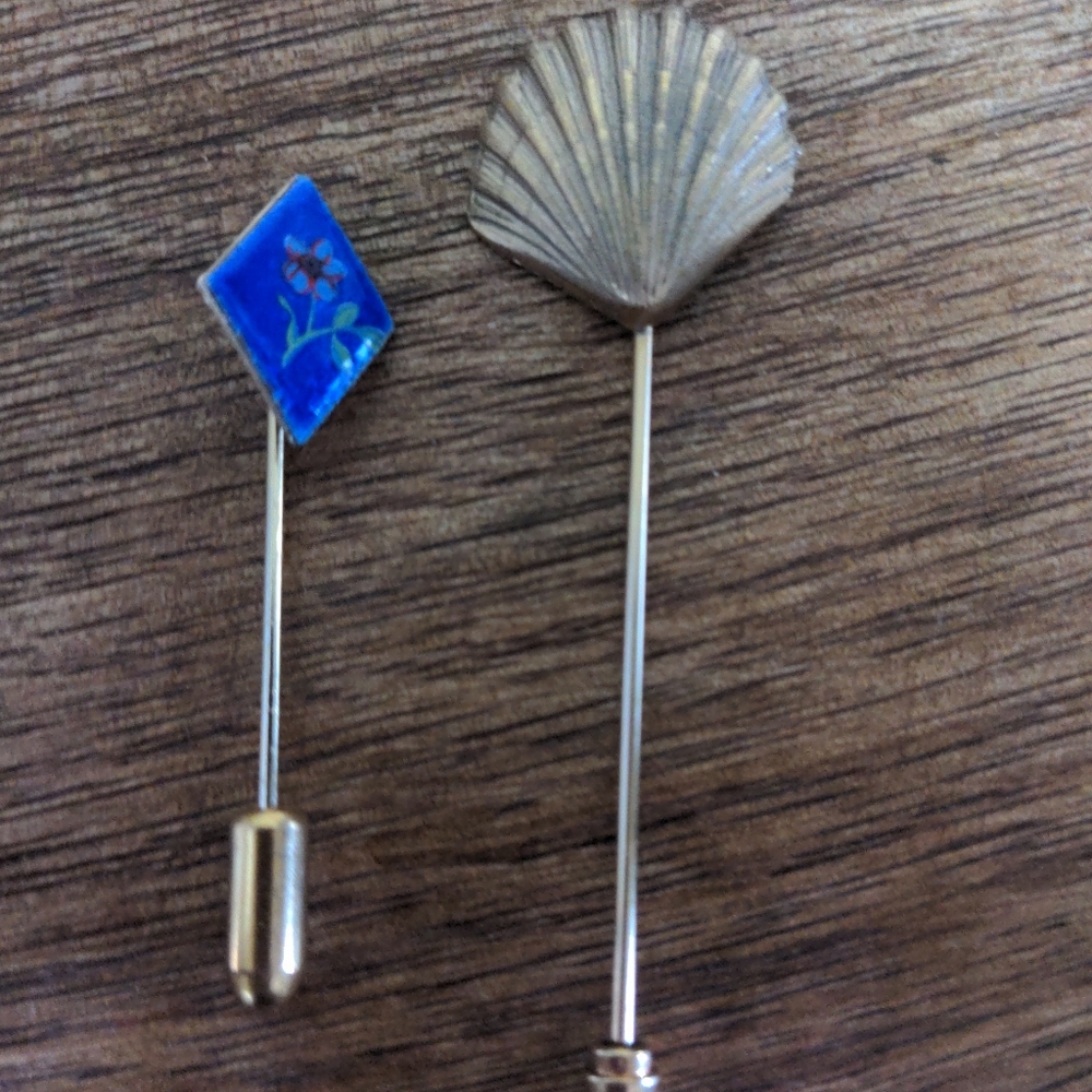 Vintage Hat Pin Lot Floral Blue Shell Gold Toned Paris Italy